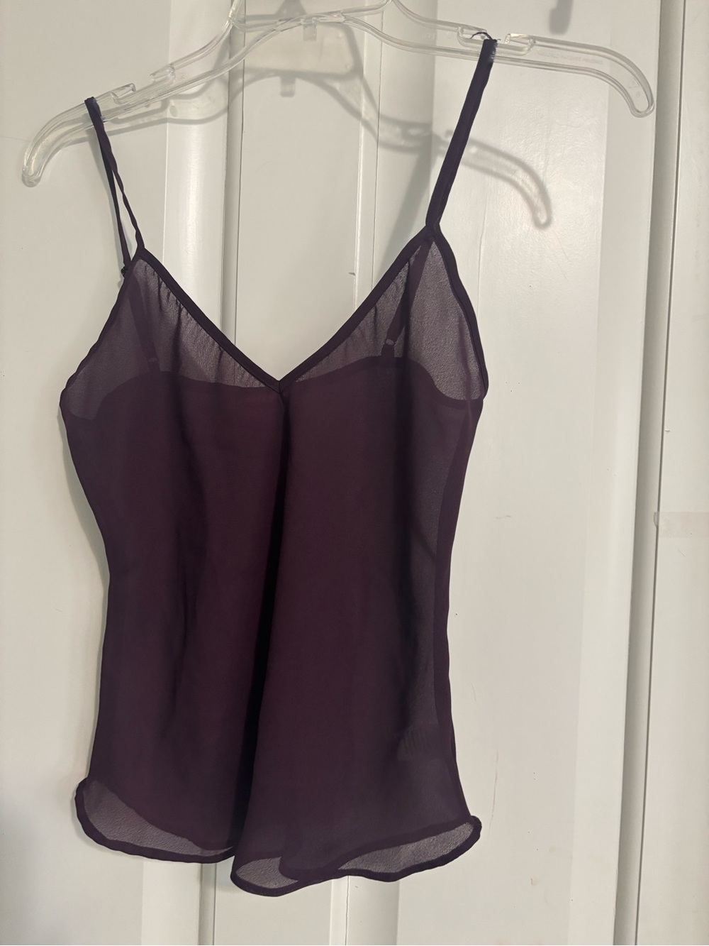 Sunny Leigh Sheer V-Neck Camisole - Plum color and size is small